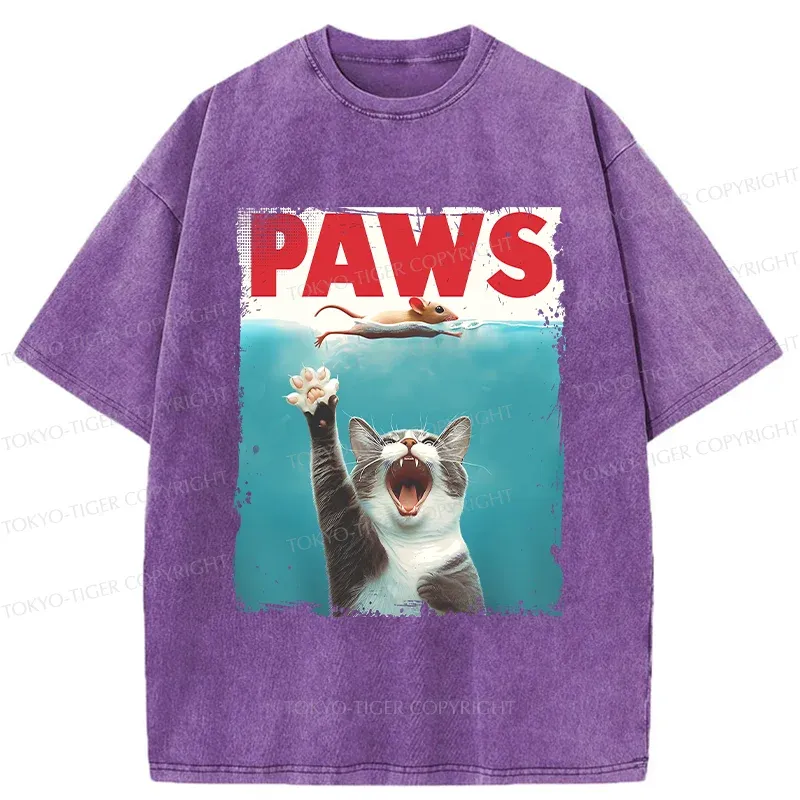 Tokyo-Tiger Paw Funny Cat Washed T-Shirt