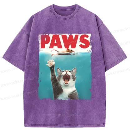 Tokyo-Tiger Paw Funny Cat Washed T-Shirt