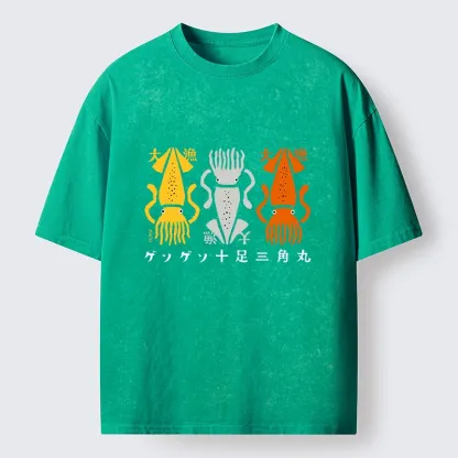 Tokyo‑Tiger Meme Squid Party Time Washed T‑-Shirt