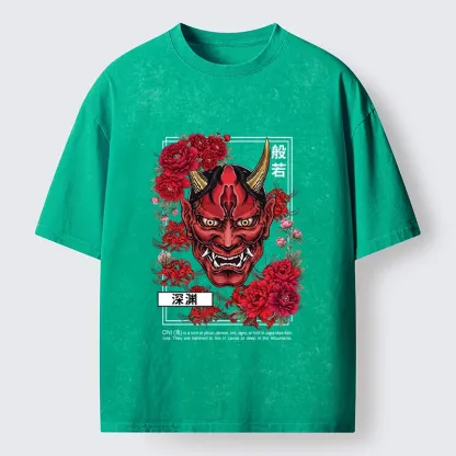 Tokyo‑Tiger Cool Oni Floral Art Washed T‑-Shirt