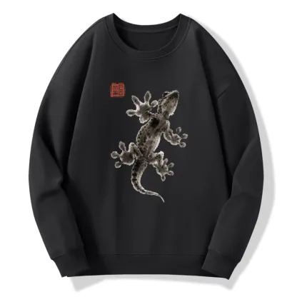 Tokyo-Tiger Minimal Asian Ink Brush Gecko Vibe Classic Sweatshirt