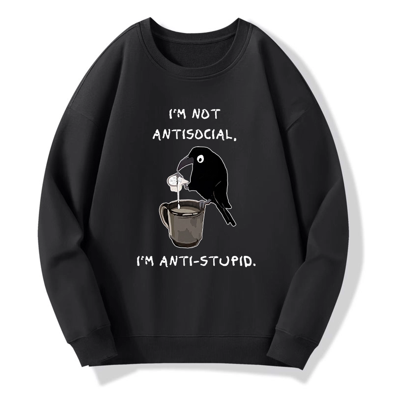 Tokyo-Tiger Cool Crow Sips Calm Coffee Alone Classic Sweatshirt