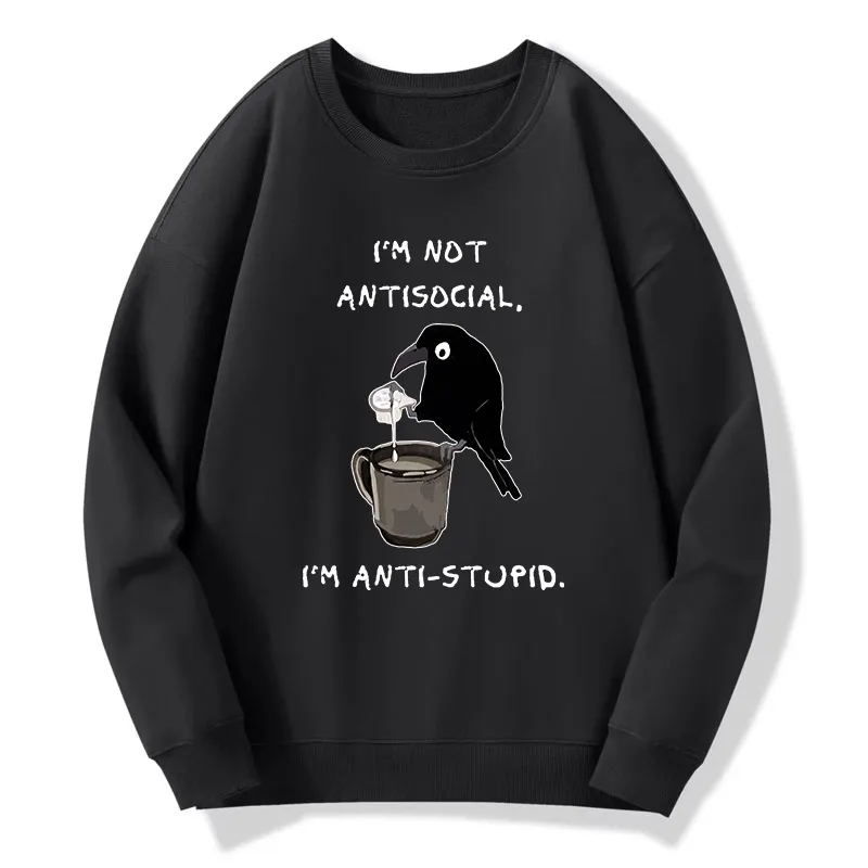 Tokyo-Tiger Cool Crow Sips Calm Coffee Alone Classic Sweatshirt