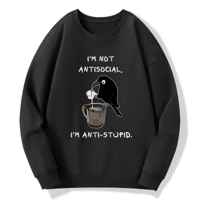 Tokyo-Tiger Cool Crow Sips Calm Coffee Alone Classic Sweatshirt