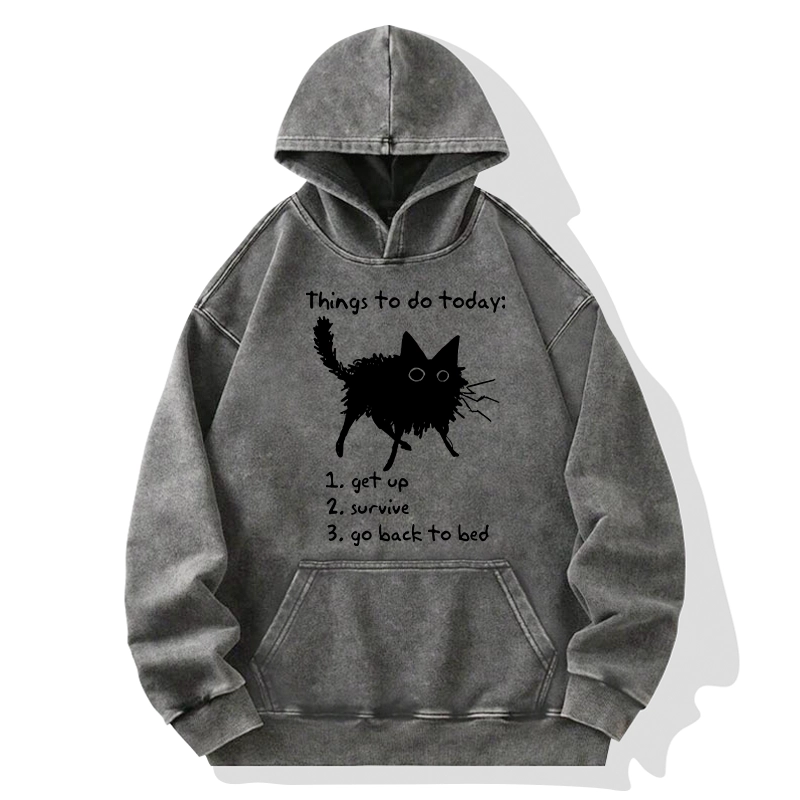 Tokyo-Tiger Lazy Cat Survive Day Funny Meme Washed Hoodie