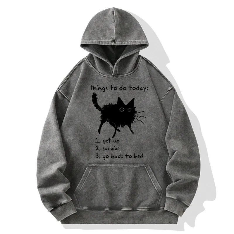 Tokyo-Tiger Lazy Cat Survive Day Funny Meme Washed Hoodie Sale
