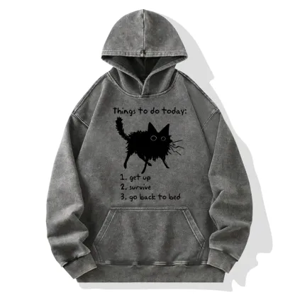 Tokyo-Tiger Lazy Cat Survive Day Funny Meme Washed Hoodie
