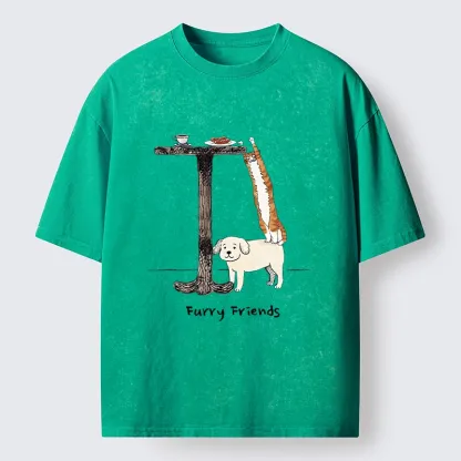 Tokyo-Tiger Dog Cat Snack Mission Art Washed T-Shirt