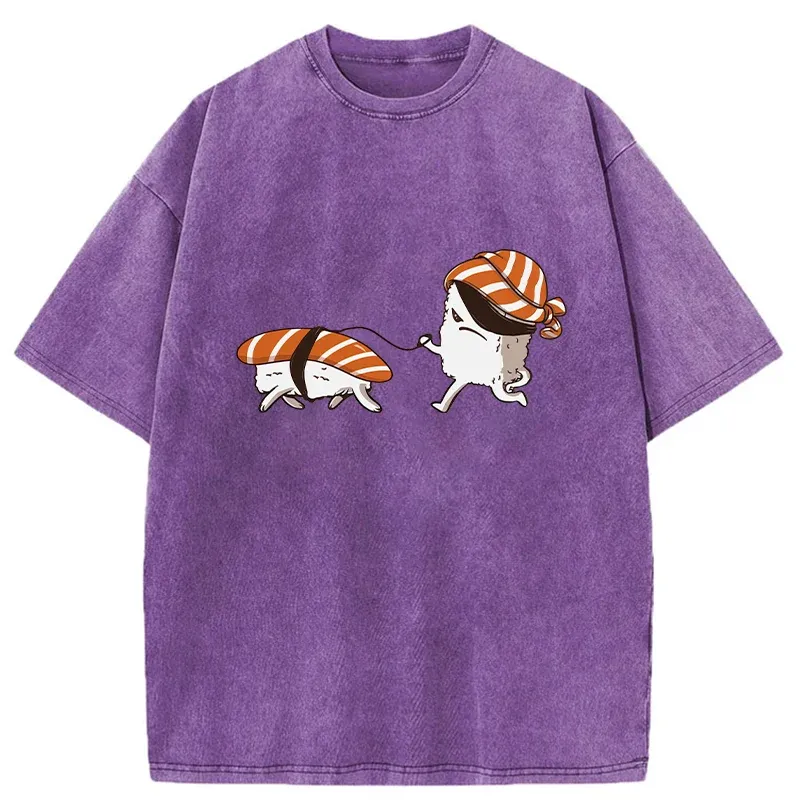 Tokyo-Tiger Sushi Walking Sushi Washed T-Shirt