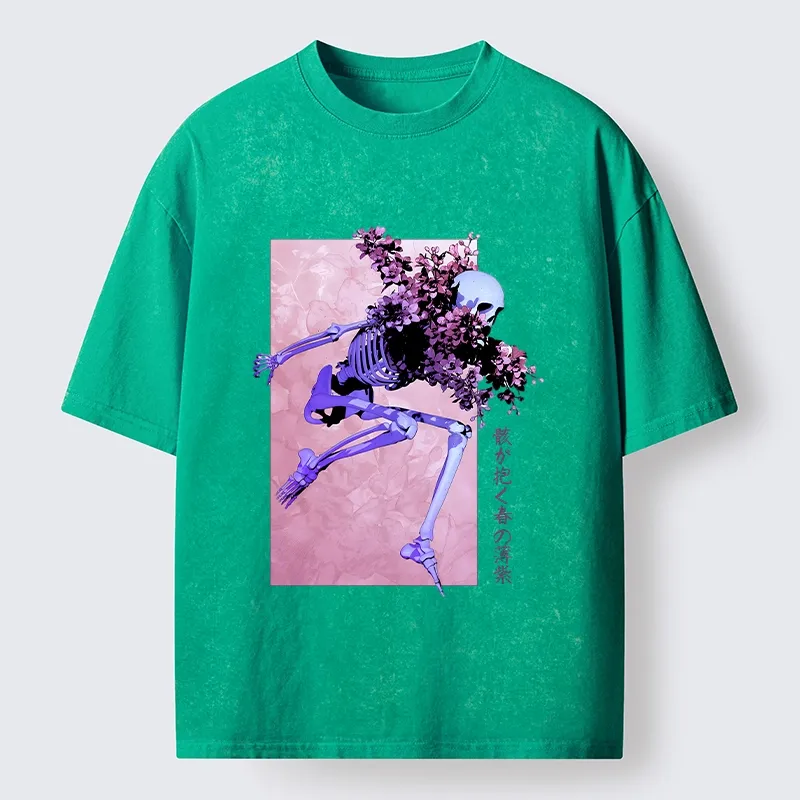Tokyo-Tiger Dark Floral Bones Washed T-Shirt