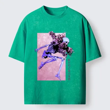 Tokyo-Tiger Dark Floral Bones Washed T-Shirt