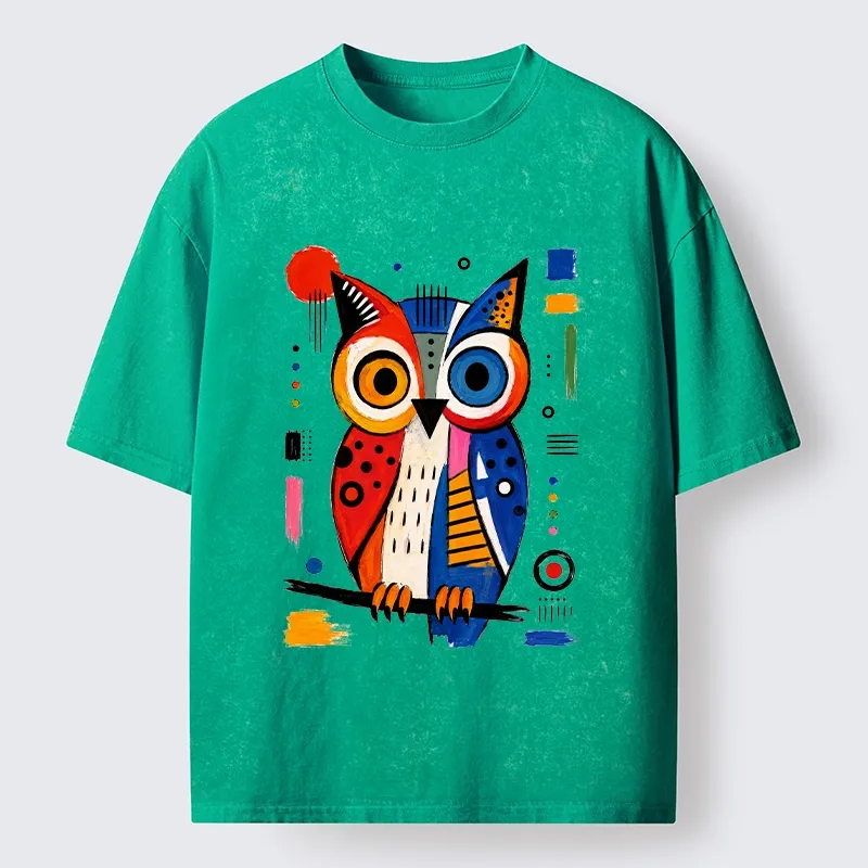 Tokyo‑Tiger Abstract Owl Art Washed T‑Shirt