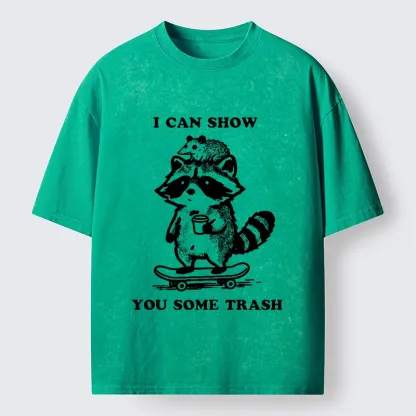 Tokyo‑Tiger Funny Trash Crew Washed T‑Shirt