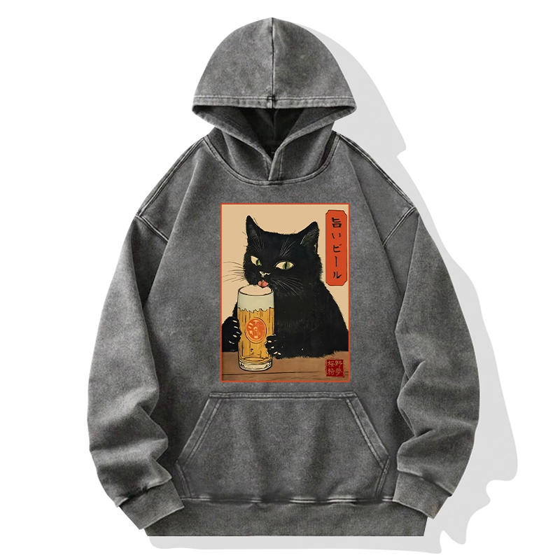Tokyo-Tiger Cat Holding A Glass Of Beer Washed Hoodie