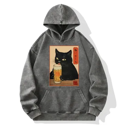 Tokyo-Tiger Cat Holding A Glass Of Beer Washed Hoodie
