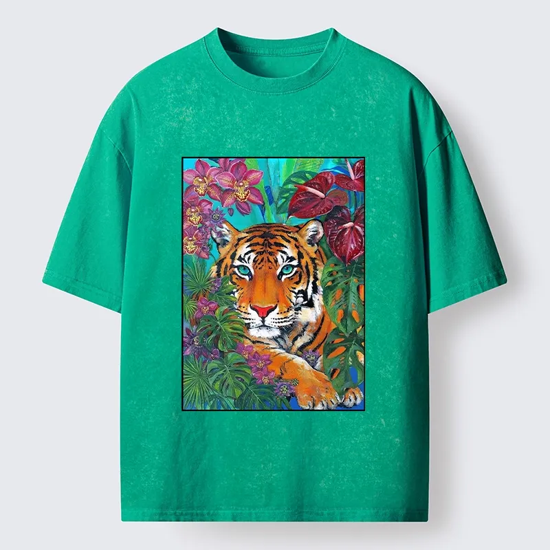 Tokyo-Tiger Floral Tiger Portrait Washed T-Shirt