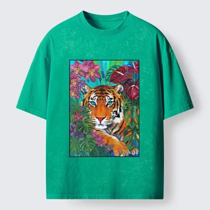 Tokyo-Tiger Floral Tiger Portrait Washed T-Shirt