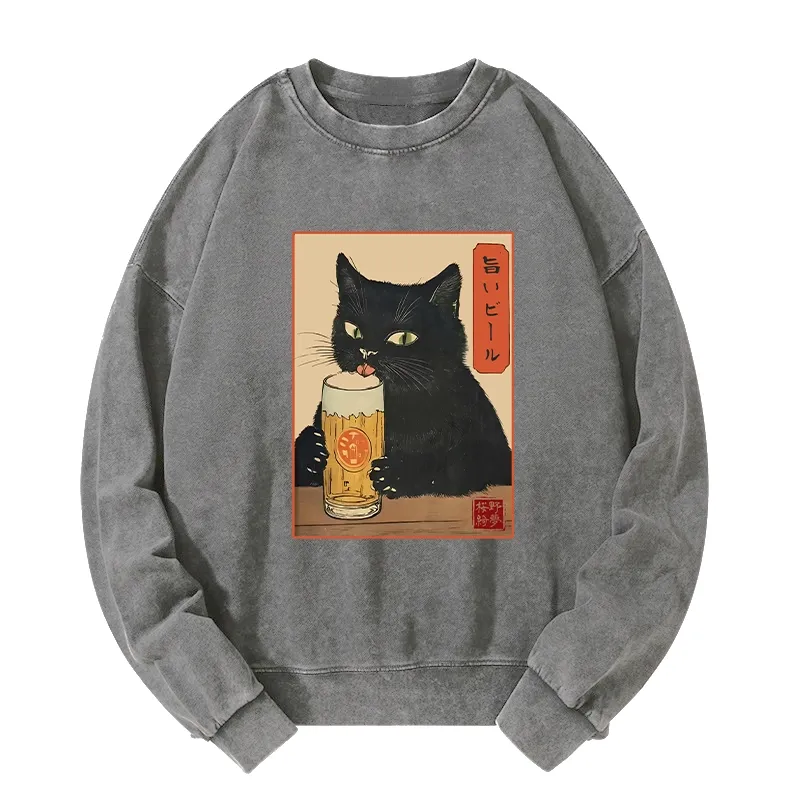 Tokyo-Tiger Cat Holding A Glass Of Beer Washed Sweatshirt Sale