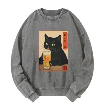 Tokyo-Tiger Cat Holding A Glass Of Beer Washed Sweatshirt