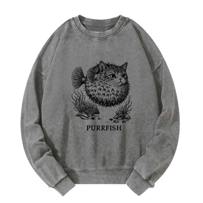 Tokyo-Tiger Spiky Puffer With Cute Cat Head Washed Sweatshirt