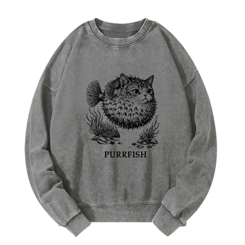 Tokyo-Tiger Spiky Puffer With Cute Cat Head Washed Sweatshirt