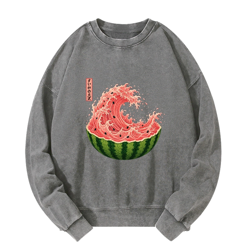 Tokyo-Tiger Watermelon Wave Summer Ukiyo Art Washed Sweatshirt