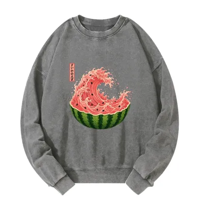 Tokyo-Tiger Watermelon Wave Summer Ukiyo Art Washed Sweatshirt