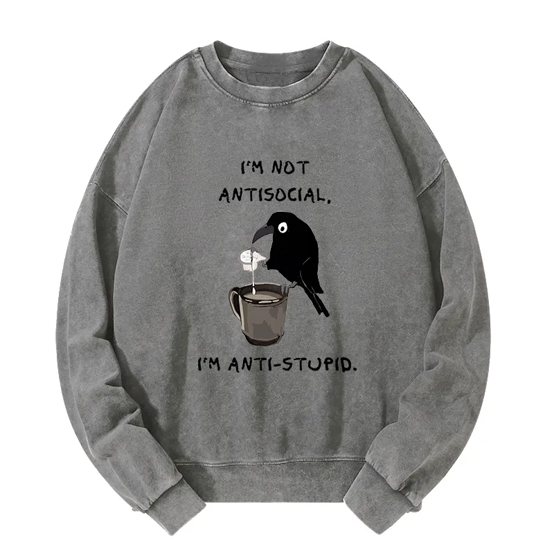 Tokyo-Tiger Cool Crow Sips Calm Coffee Alone Washed Sweatshirt Sale