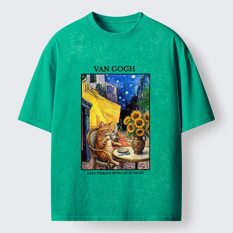 Tokyo-Tiger Van Gogh Cafe Cat Washed T-Shirt