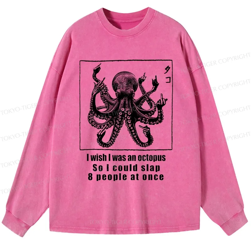 Tokyo-Tiger I Wish I Was An Octopus Japan Washed Long Sleeve T-Shirt