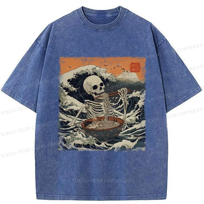 Tokyo-Tiger Ramen Lover Skeleton Washed T-Shirt Sale