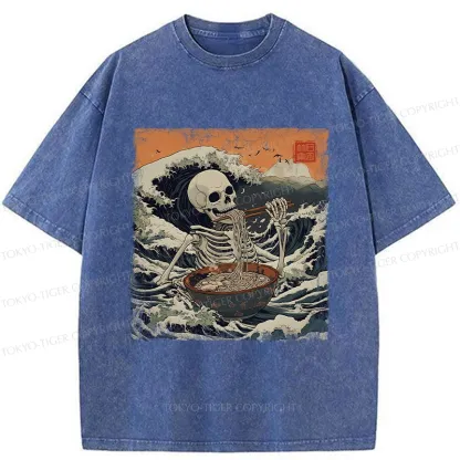 Tokyo-Tiger Ramen Lover Skeleton Washed T-Shirt