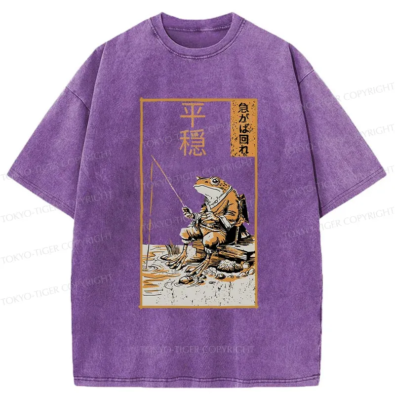 Tokyo-Tiger Frog Fishing Funny Washed T-Shirt