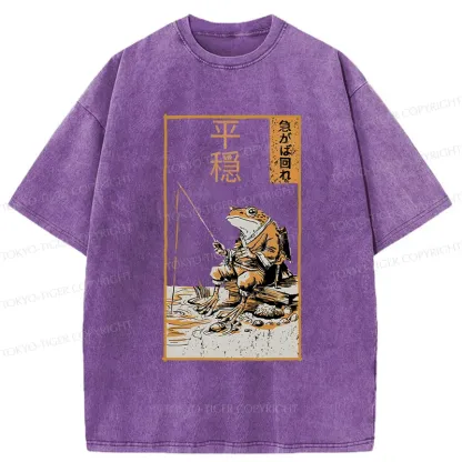 Tokyo-Tiger Frog Fishing Funny Washed T-Shirt