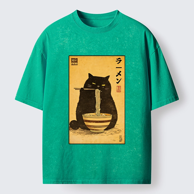 Tokyo‑Tiger Ramen Loving Cat Washed T‑Shirt
