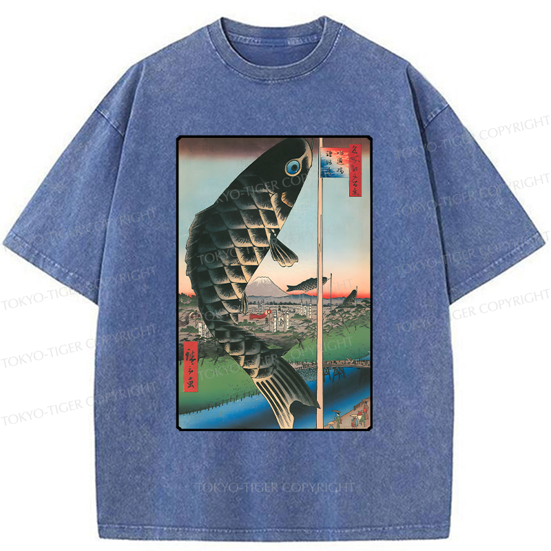 Tokyo-Tiger Japanese Carp Streamer Washed T-Shirt