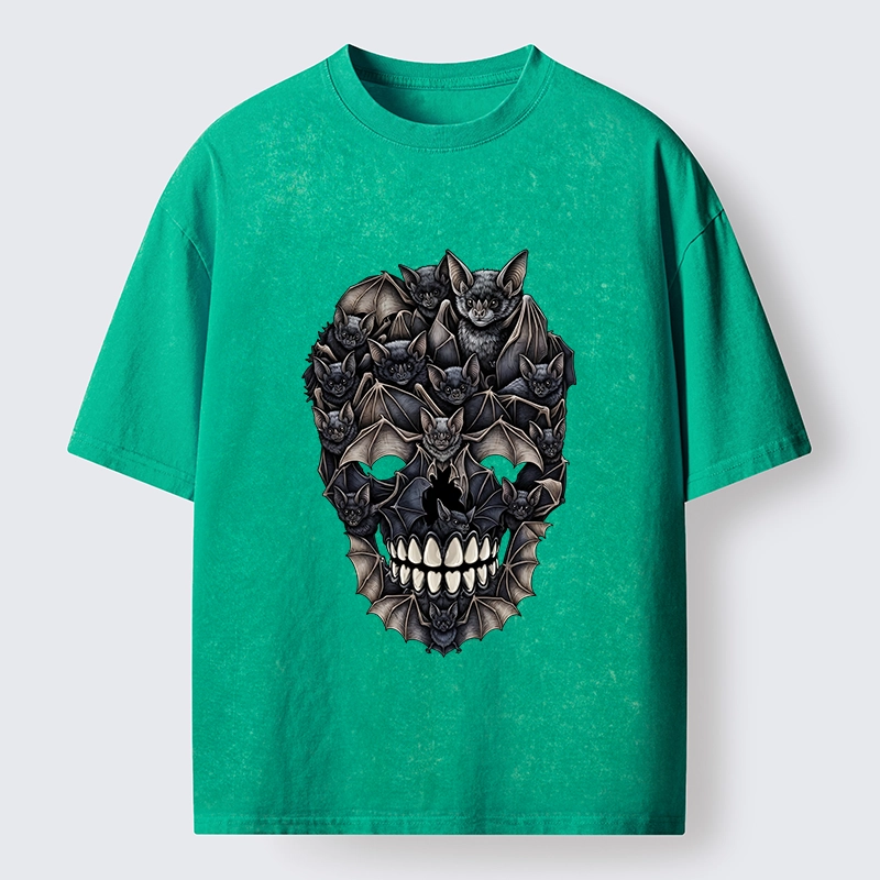 Tokyo‑Tiger Dark Bat Skull Art Washed T‑Shirt