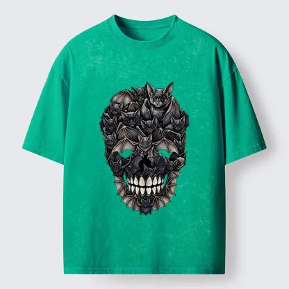 Tokyo‑Tiger Dark Bat Skull Art Washed T‑Shirt