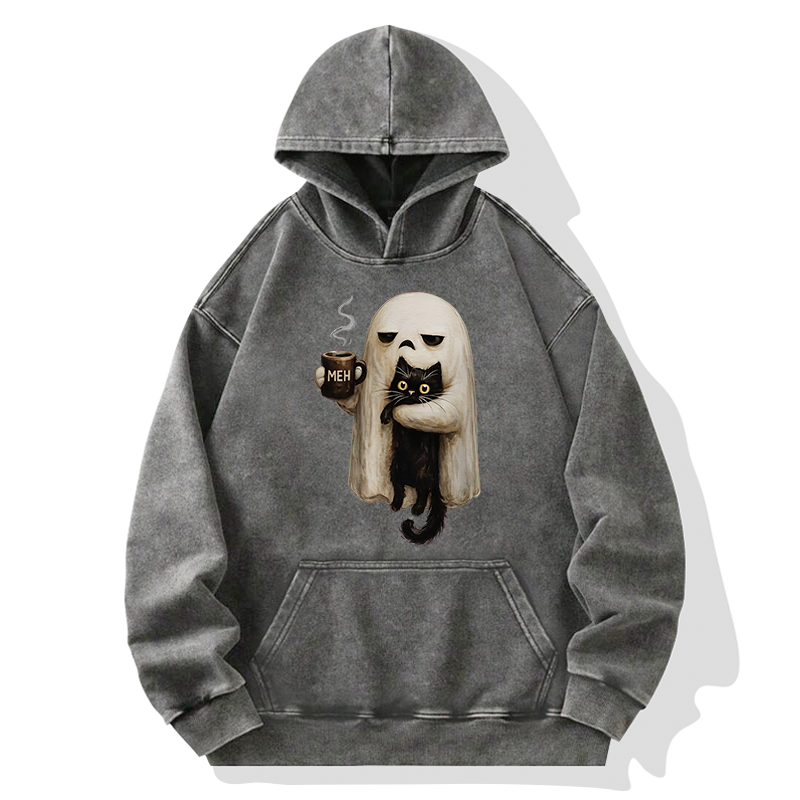 Tokyo-Tiger Ghost Cat Coffee Mood Washed Hoodie