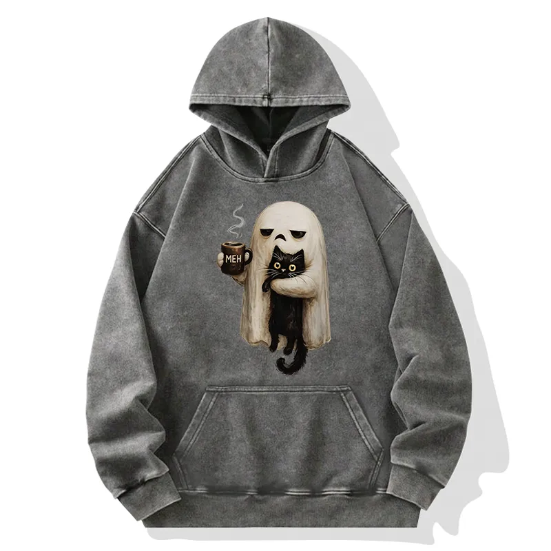 Tokyo-Tiger Ghost Cat Coffee Mood Washed Hoodie