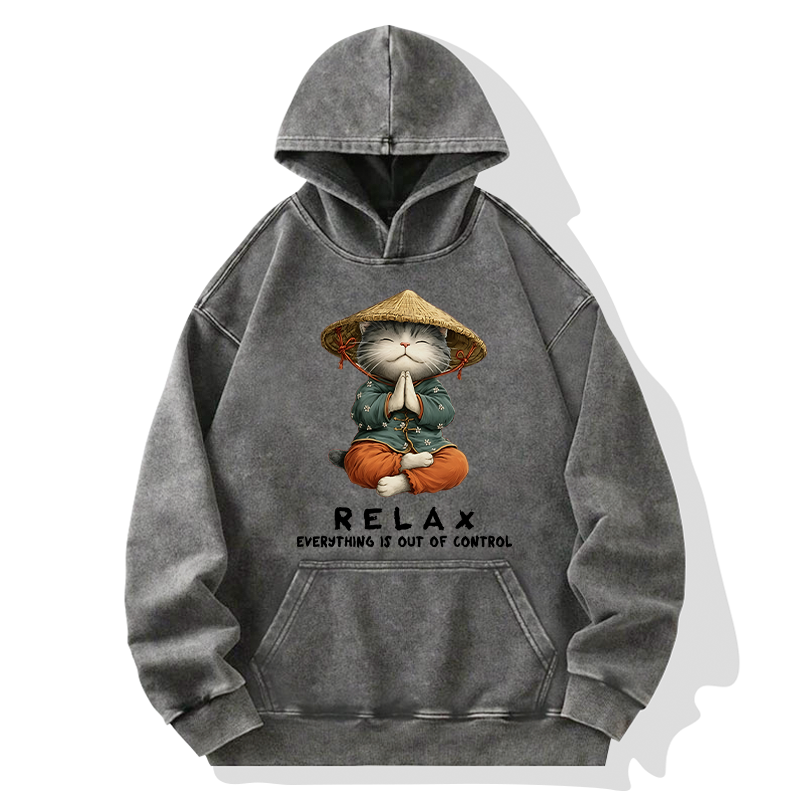 Tokyo-Tiger Zen Relax Cat Graphic Washed Hoodie