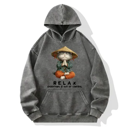 Tokyo-Tiger Zen Relax Cat Graphic Washed Hoodie