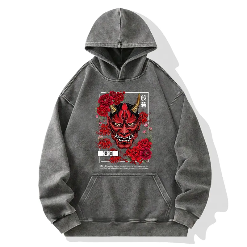 Tokyo-Tiger Cool Oni Floral Art Washed Hoodie