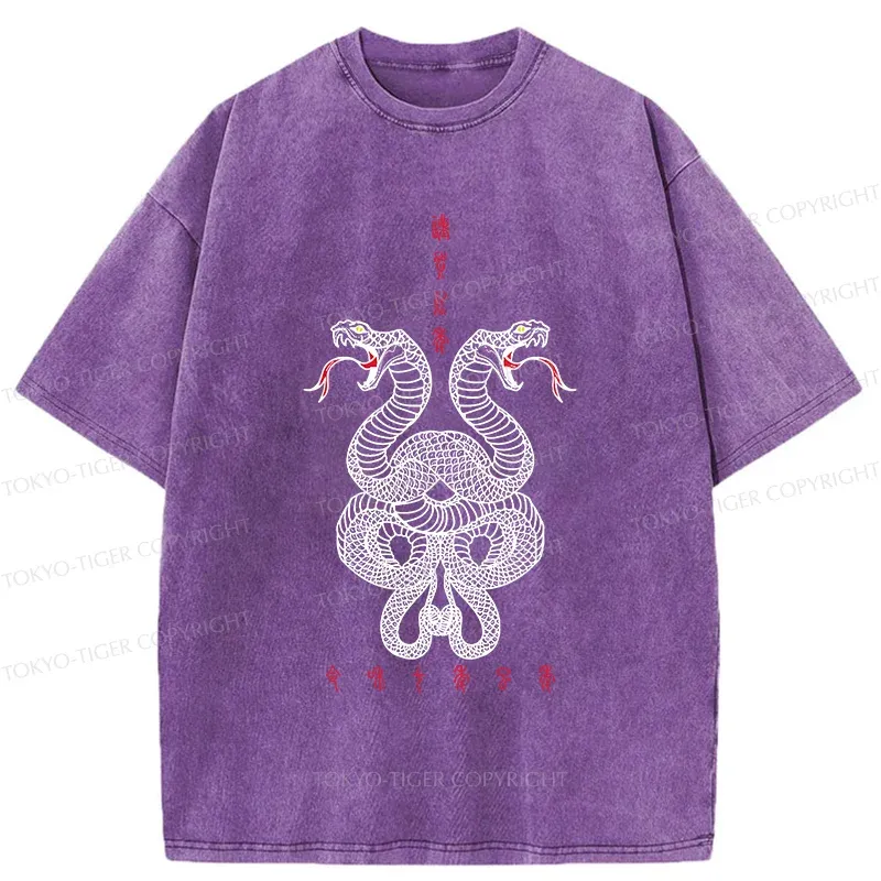 Tokyo-Tiger Double Snakes Encircling Washed T-Shirt