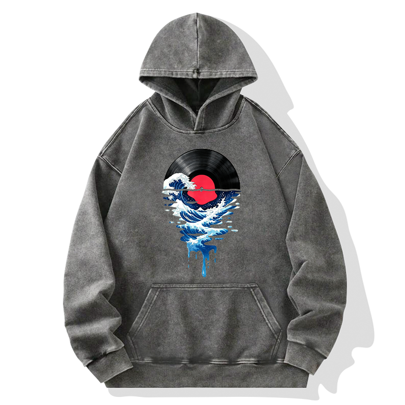 Tokyo-Tiger Vinyl Records And Waves Washed Hoodie