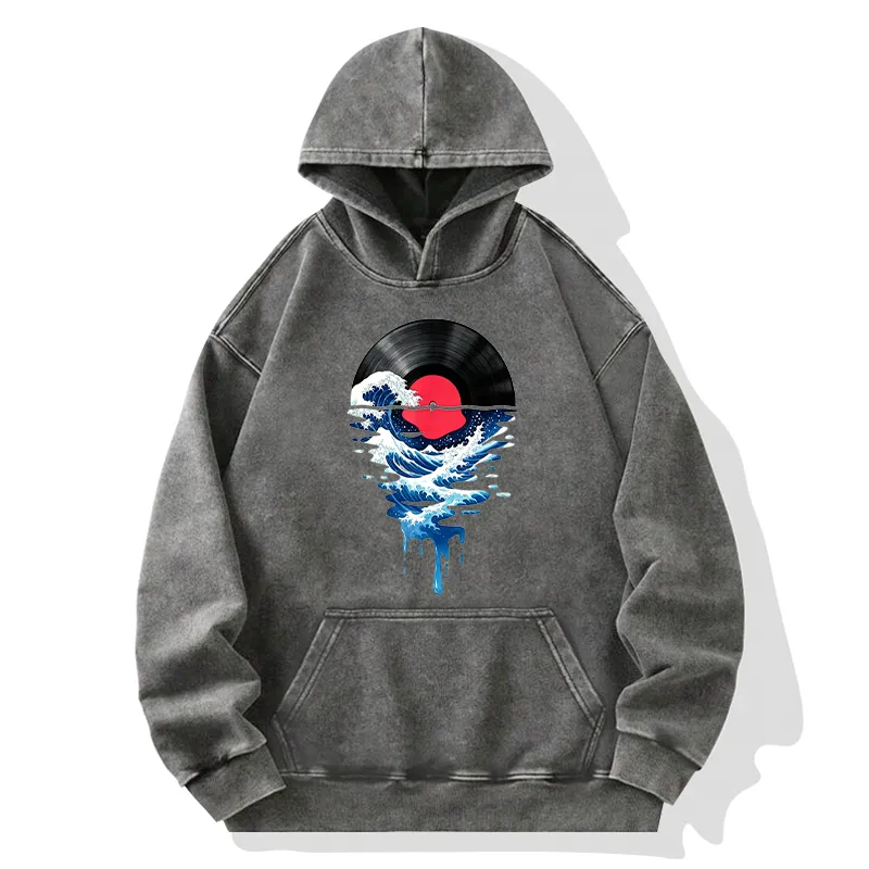 Tokyo-Tiger Vinyl Records And Waves Washed Hoodie