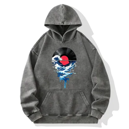 Tokyo-Tiger Vinyl Records And Waves Washed Hoodie