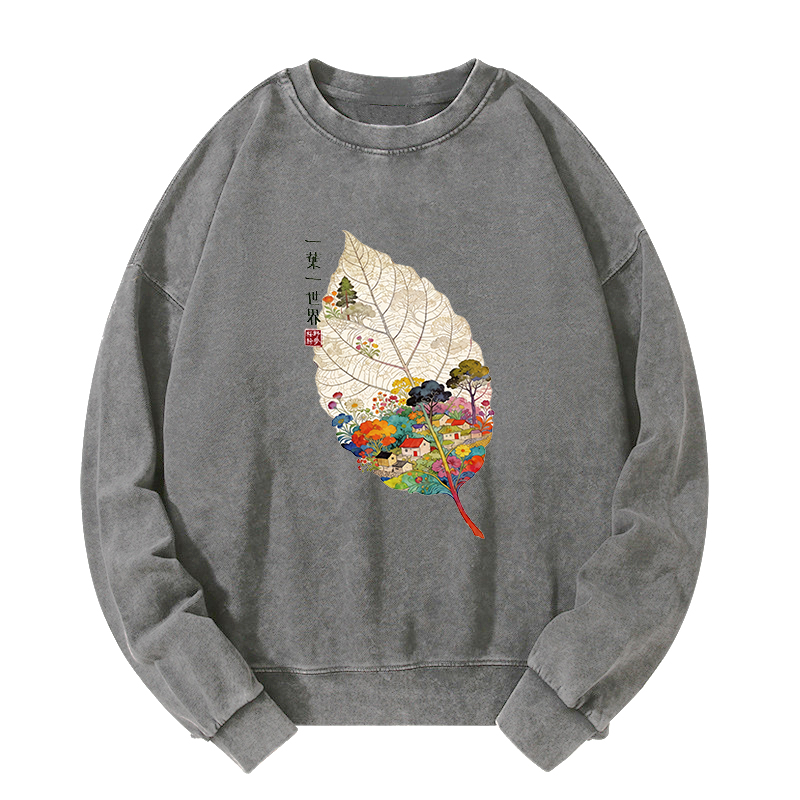 Tokyo-Tiger One Leaf Holds A Tiny Colorful World Washed Sweatshirt