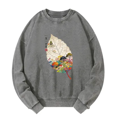 Tokyo-Tiger One Leaf Holds A Tiny Colorful World Washed Sweatshirt