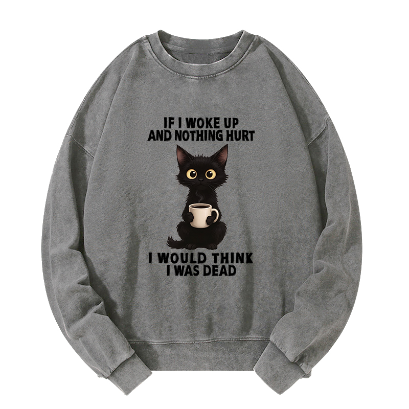 Tokyo-Tiger Funny Cute Black Cat And Coffee Meme Washed Sweatshirt